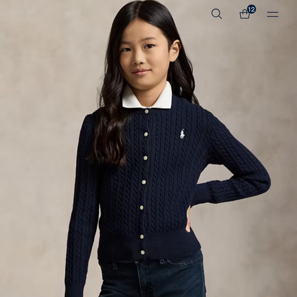Polo by Ralph Lauren Kids Navy Cable Knit Cardigan